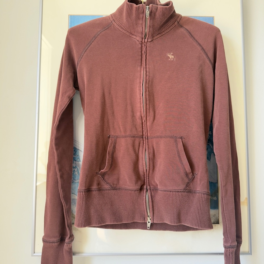Y2K Slim Fit Zip Up Track Jacket Brown Cotton Blend Abercrombie & Fitch M